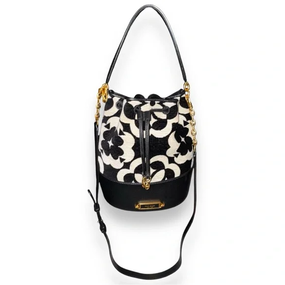 KATE SPADE Spade Flower Monogram Gramercy Chenille Medium Bucket Bag - Picture 15 of 16